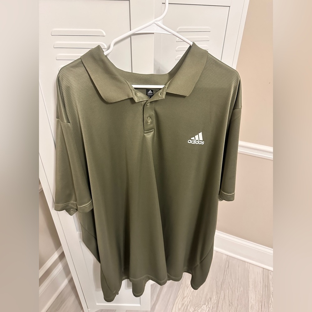 Adidas Green Polo Shirt Short sleeve Three-button placket Size 4XL Pre-Owned